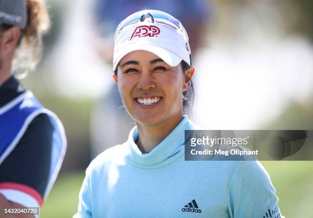 Danielle Kang of the United States reacts after playing her shot on the fifth tee during the final round of the LPGA MEDIHEAL Championship at The...