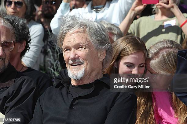 Singer Kris Kristofferson watches during the unveiling of Willie Nelson's statue at ACL Live on April 20, 2012 in Austin, Texas.