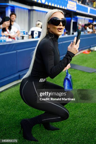 Kim Kardashian attends the game between the Dallas Cowboys and the Los Angeles Rams at SoFi Stadium on October 09, 2022 in Inglewood, California.