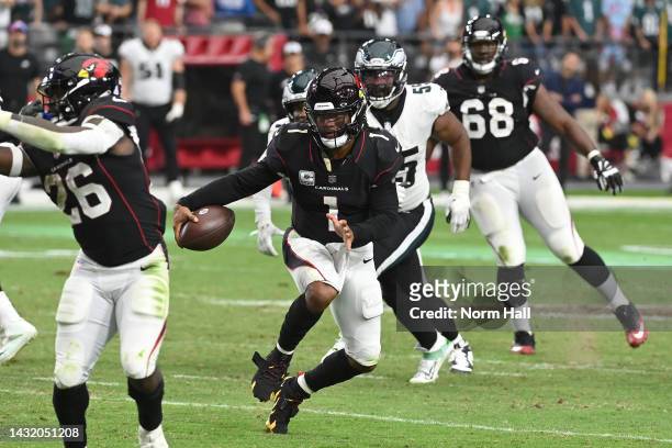 Kyler Murray of the Arizona Cardinals runs with the ball during the fourth quarter against the Philadelphia Eagles at State Farm Stadium on October...