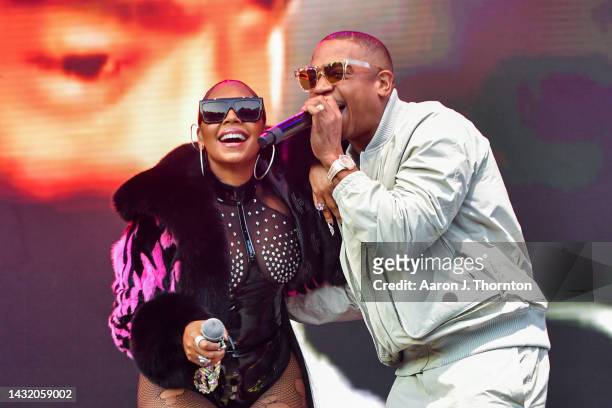 Ashanti and Ja Rule perform onstage during day 2 of the 2022 ONE MusicFest at Central Park on October 09, 2022 in Atlanta, Georgia.