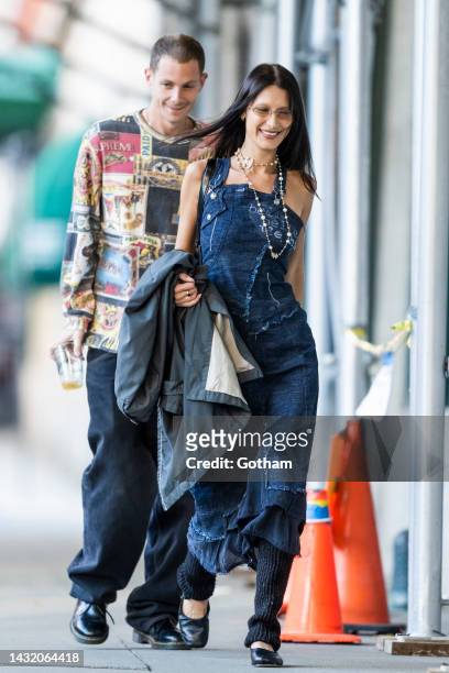 Bella Hadid and Marc Kalman are seen in Tribeca on October 09, 2022 in New York City.