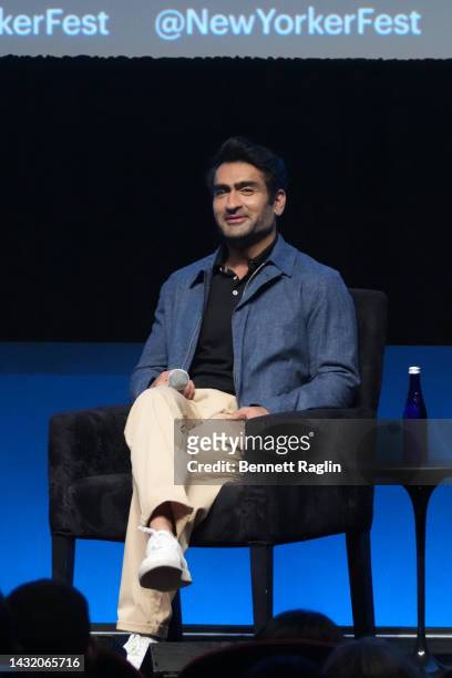 Kumail Nanjiani speaks onstage during the 2022 New Yorker Festival at SVA Theatre on October 09, 2022 in New York City.
