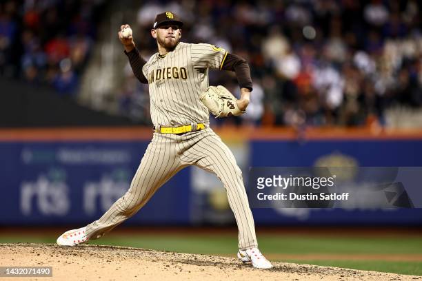 Joe Musgrove of the San Diego Padres pitches against the New York Mets during the sixth inning in game three of the National League Wild Card Series...
