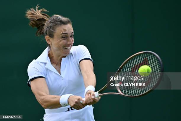 Croatia's Petra Martic returns the ball to Czech Republic's Linda Fruhvirtova during their women's singles tennis match on the first day of the 2023...