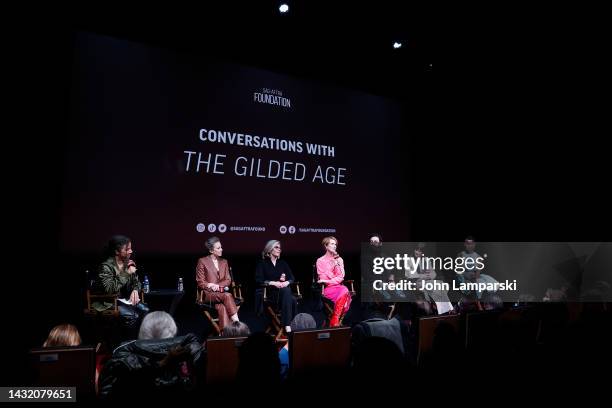 Moderator Felicia Fitzpatrick and Carrie Coon, Christine Baranski, Cynthia Nixon, Morgan Spector, Louisa Jacobson and Denee Benton speak during the...