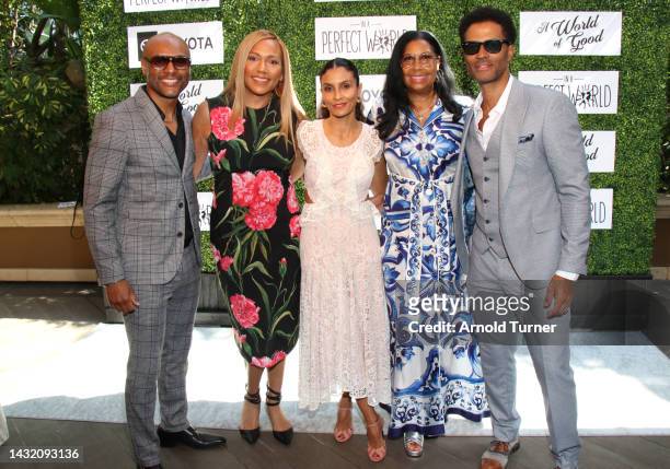 Kenny Lattimore, Tonya Turner, Manuela Testolini, Cookie Johnson and Eric Benét attend In a Perfect World's 2022 A World of Good Luncheon at Four...