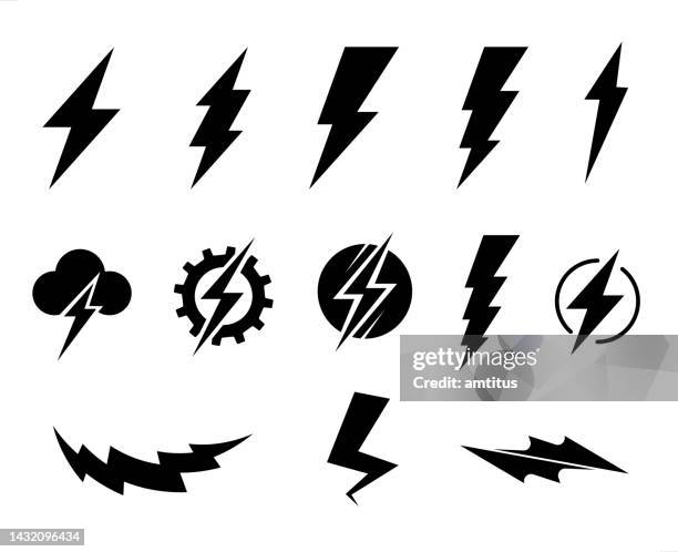 lightning set - storm icon stock illustrations