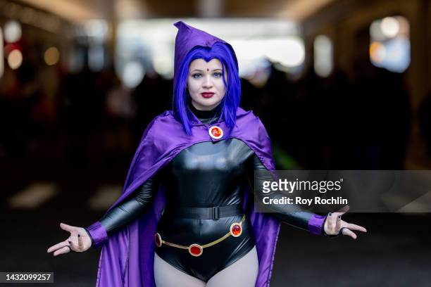 Raven cosplayer poses during New York Comic Con 2022 on October 09, 2022 in New York City.