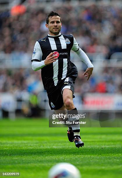 Newcastle player Yohan Cabaye in action during the Barclays premier league match between Newcastle United and Stoke City at Sports Direct Arena on...