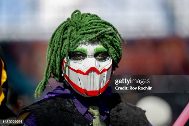 Joker cosplayer poses during New York Comic Con 2022 on October 09, 2022 in New York City.