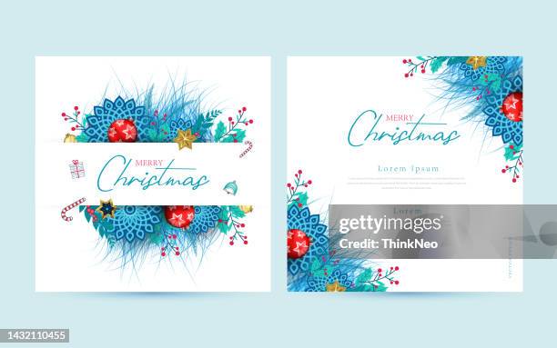 two side square merry christmas and new year greeting card - newsletter stock illustrations