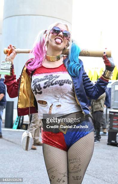 Cosplayer poses as Harley Quinn during day 4 of New York Comic Con on October 09, 2022 in New York City.