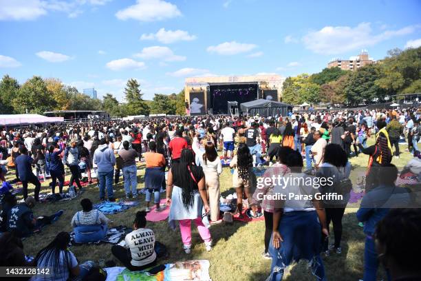 View of the audience on day 2 of the 2022 ONE MusicFest at Central Park on October 09, 2022 in Atlanta, Georgia