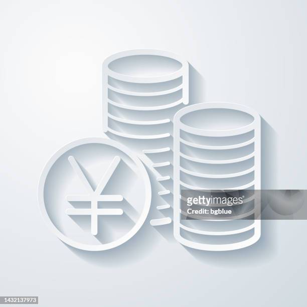 yen coins stacks. icon with paper cut effect on blank background - chinese coin stock illustrations