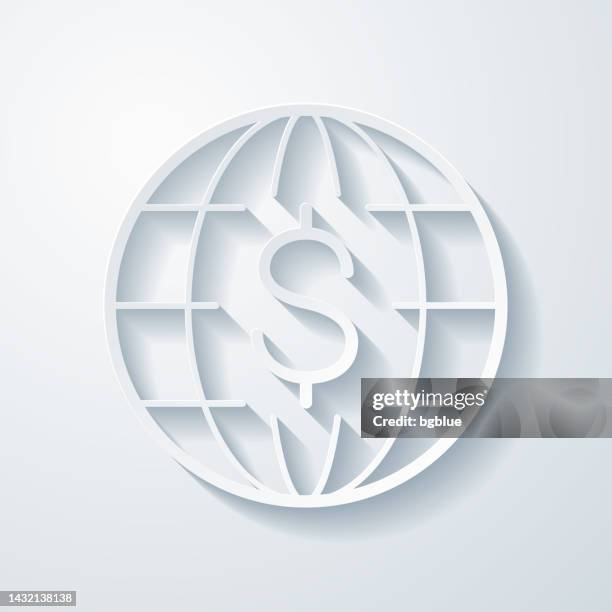 stockillustraties, clipart, cartoons en iconen met global dollar. icon with paper cut effect on blank background - world bank