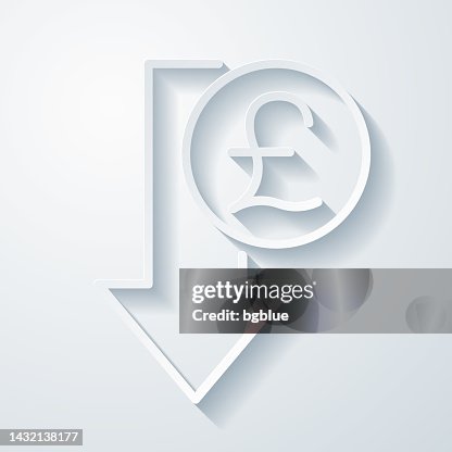 Pound decrease. Icon with paper cut effect on blank background Pound decrease. Icon with paper cut effect on blank background