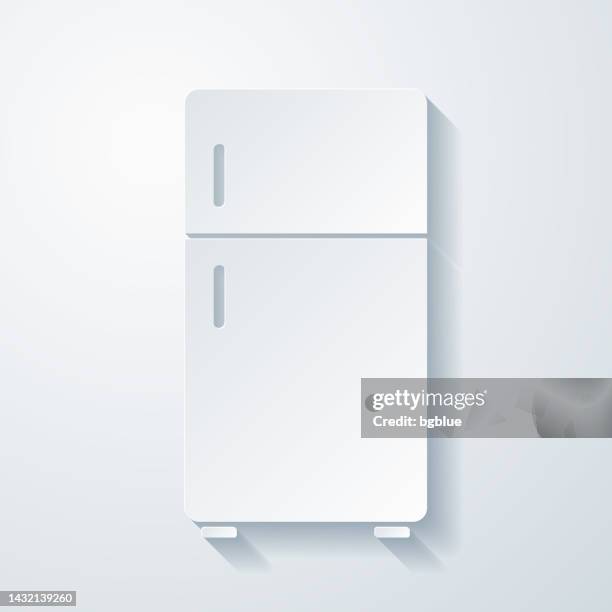 refrigerator. icon with paper cut effect on blank background - empty old kitchen stock illustrations