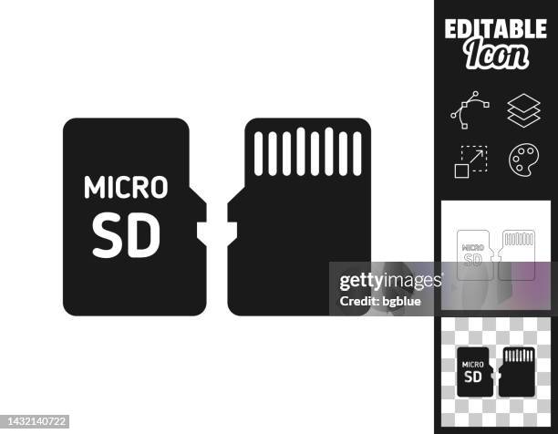 micro sd card - front and back view. icon for design. easily editable - computer chip close up stock illustrations