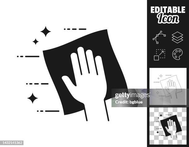 mit tüchern reinigen und desinfizieren. icon für design. leicht editierbar - mikrofaser stock-grafiken, -clipart, -cartoons und -symbole