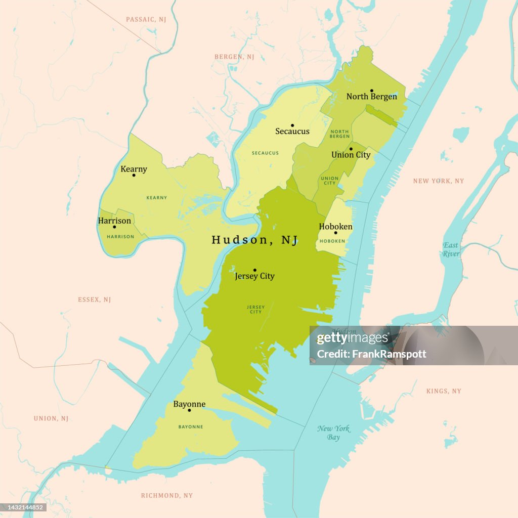NJ Hudson County Vector Map Green