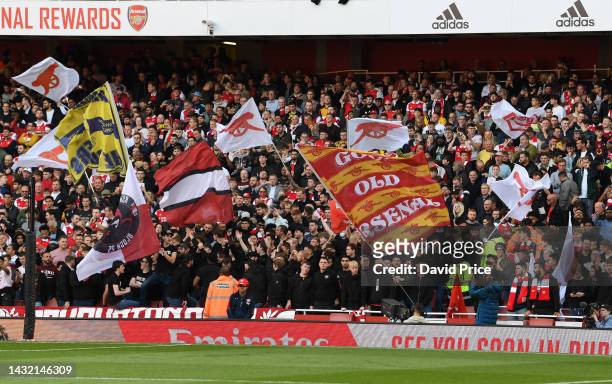 Arsenal fans before the Premier League match between Arsenal FC and Liverpool FC at Emirates Stadium on October 09, 2022 in London, England.