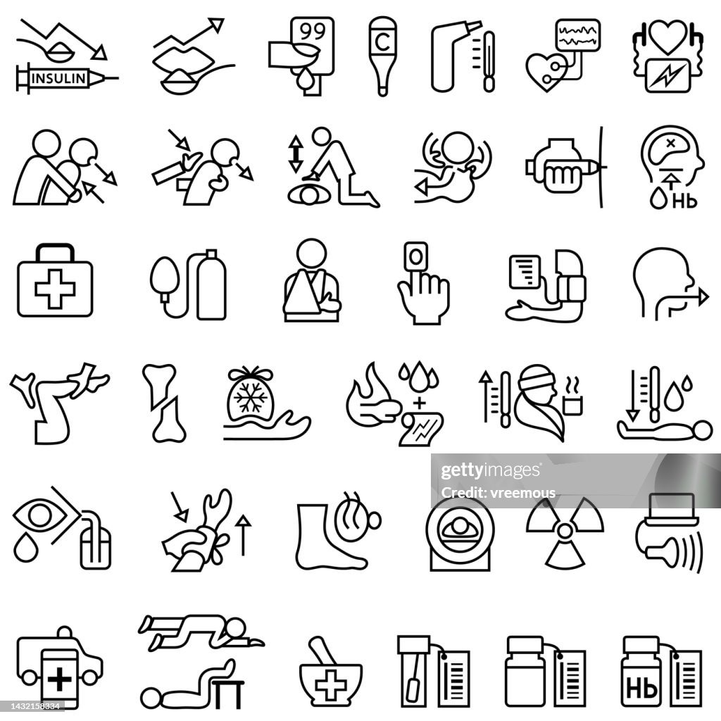First Aid and Emergency Healthcare Outline Icons
