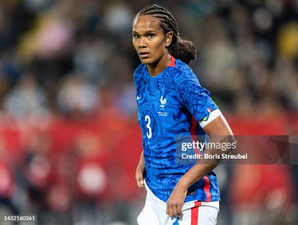 Wendie Renard of France gestures during the international friendly match between Germany Women's and France Women's at Rudolf-Harbig-Stadion on...