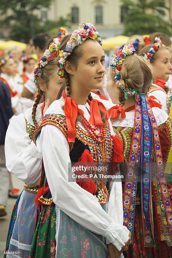 Girls In Krakow National Costume Krakow Poland High-Res Stock Photo ...