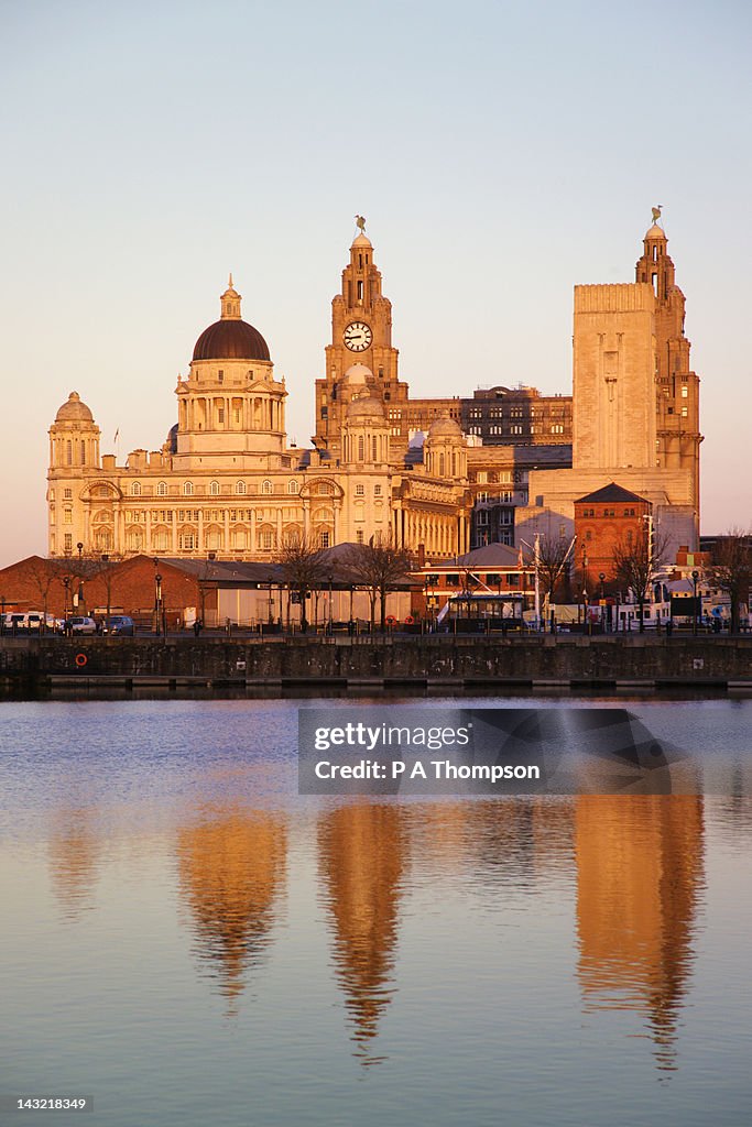 Liver Building from Albert Dock, Liverpool, Merseyside, England