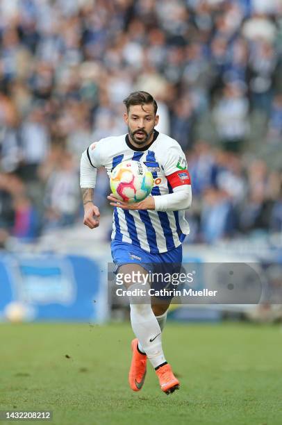 Marvin Plattenhardt of Hertha BSC Berlin runs with the ball during the Bundesliga match between Hertha BSC and Sport-Club Freiburg at Olympiastadion...