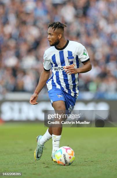 Chidera Ejuke of Hertha BSC Berlin runs with the ball during the Bundesliga match between Hertha BSC and Sport-Club Freiburg at Olympiastadion on...