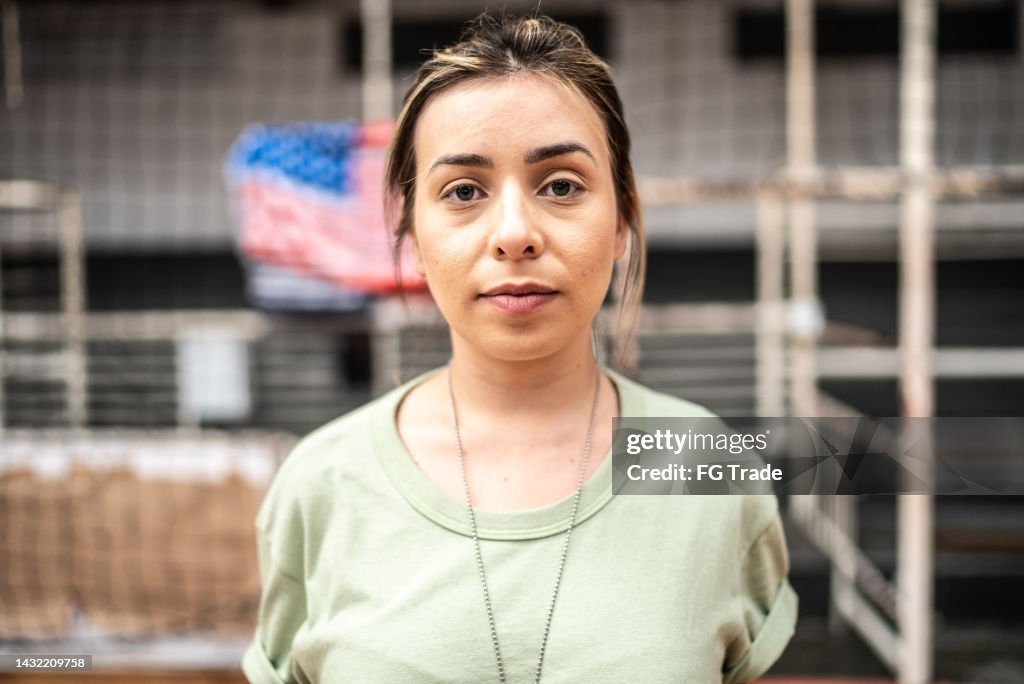 Portrait of a female soldier at a gymnasium