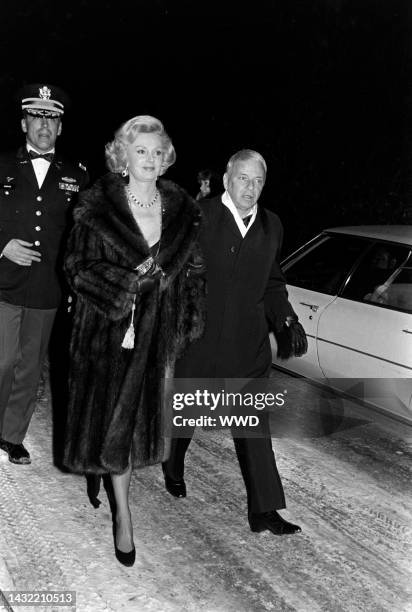 Barbara Sinatra and Frank Sinatra attend a party at Merrywood, a private estate owned by the Dickerson family, in McLean, Virginia, on January 17,...