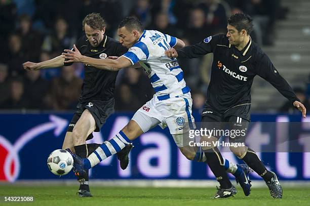 Mark Looms of Heracles Almelo,Soufian El Hassnaoui of de Graafschap,Everton Ramos da Silva of Heracles Almelo during the Dutch Eredivisie match...