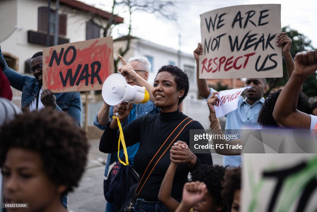 People protesting in the street