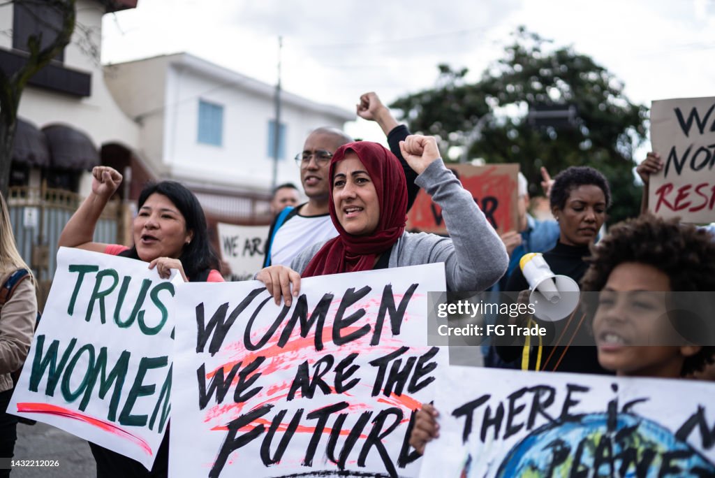 People protesting in the street