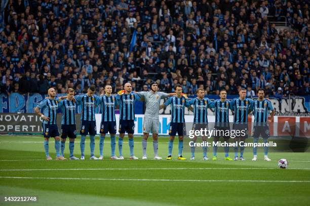 Moment of silence is observed durring an Allsvenskan match between Djurgardens IF and BK Hacken at Tele2 Arena on October 9, 2022 in Stockholm,...