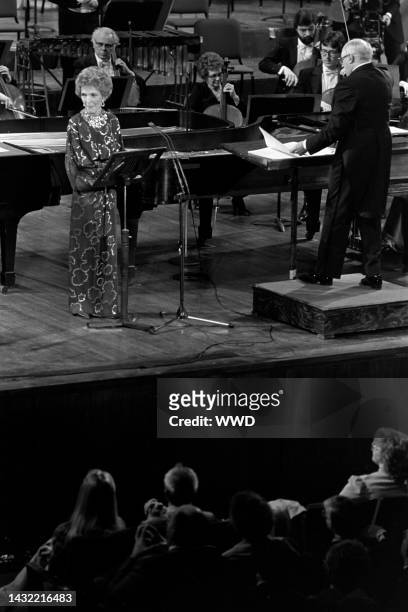 Nancy Reagan reads Ogden Nash verses, set to the music of Camile Saint-Saens' "Carnival of Animals," at the Kennedy Center in Washington, D.C., on...
