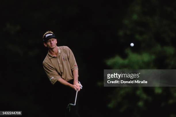 Brad Faxon of the United States plays a chip shot onto the green during the Professional Golfers' Association of America 82nd PGA Championship golf...
