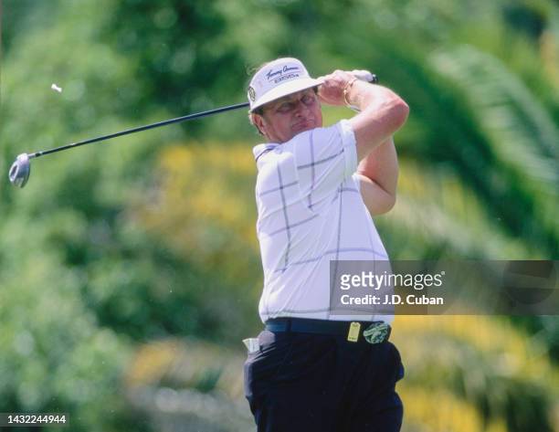 Brian Barnes from Scotland drives of the tee during the 1996 PGA Seniors' Championship on 19th April 1996 at the PGA National Golf Club in Palm Beach...