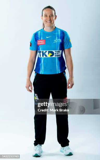 Megan Schutt poses during the Adelaide Strikers Women's Big Bash League headshots session at Adelaide Oval on October 10, 2022 in Adelaide, Australia.