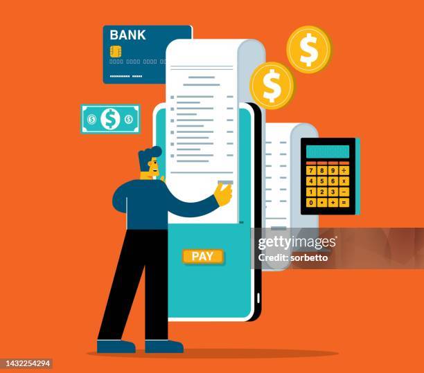 electronic receipt - businessman - bank statement stock illustrations