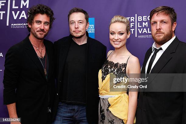 Director Bryn Mooser, executive producer Elon Musk, executive producer Olivia Wilde and director David Darg of the film 'Baseball in the Time of...