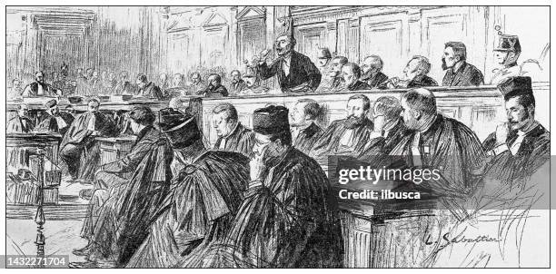 illustrazioni stock, clip art, cartoni animati e icone di tendenza di immagine antica: processo "processo di panama" - palazzo di giustizia
