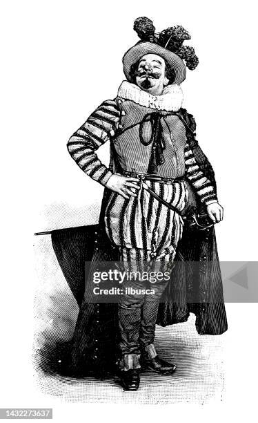 antique image: coquelin as cyrano de bergerac, theatre play - acting stock illustrations
