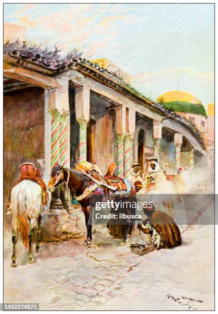 illustrations, cliparts, dessins animés et icônes de image ancienne : tunis, maréchal-ferrant forgeron - maréchal ferrant