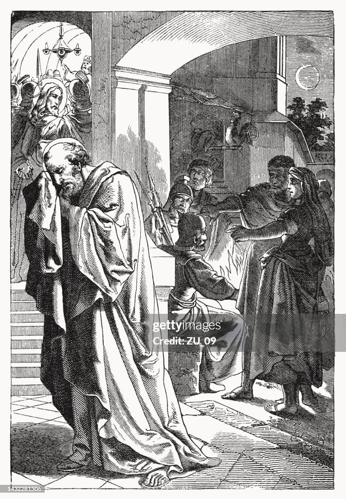 Peter Denies Jesus Wood Engraving Published In 1894 High-Res Vector ...