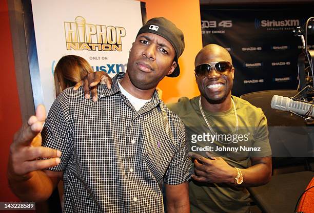 Whoo Kid and Kevin Hart invade "The Whoolywood Shuffle" at the SiriusXM Studio on April 18, 2012 in New York City.