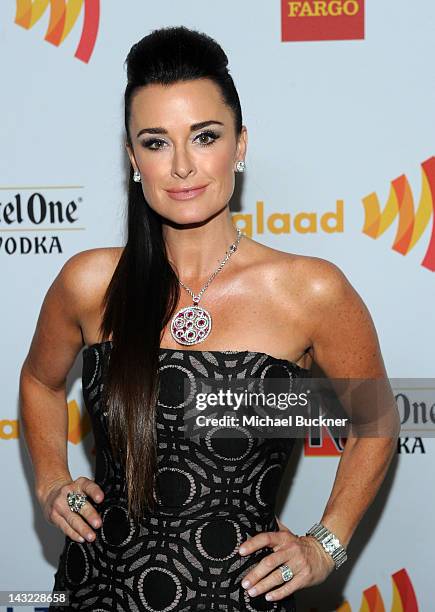 Personality Kyle Richards arrives at the 23rd Annual GLAAD Media Awards presented by Ketel One and Wells Fargo held at Westin Bonaventure Hotel on...